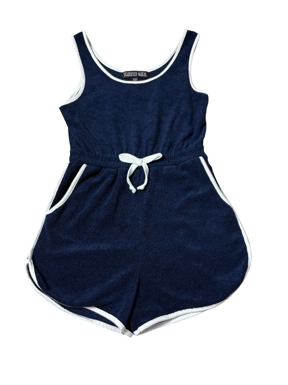 Trixxi Girl Navy Terry Cloth Romper